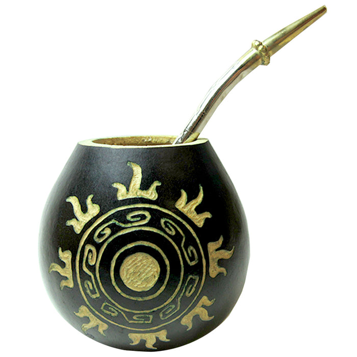 Traditional Gourd Mate Hand Engraved Argentina Handmade Straw Drink Set Bombilla Handcraft 5720