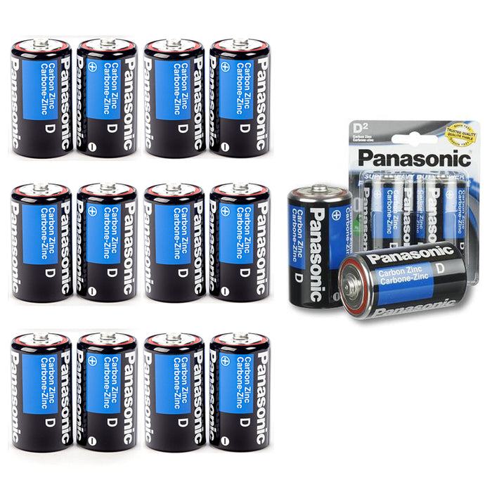 12 X Panasonic D Batteries Super Heavy Duty Carbon Zinc Battery 1.5V