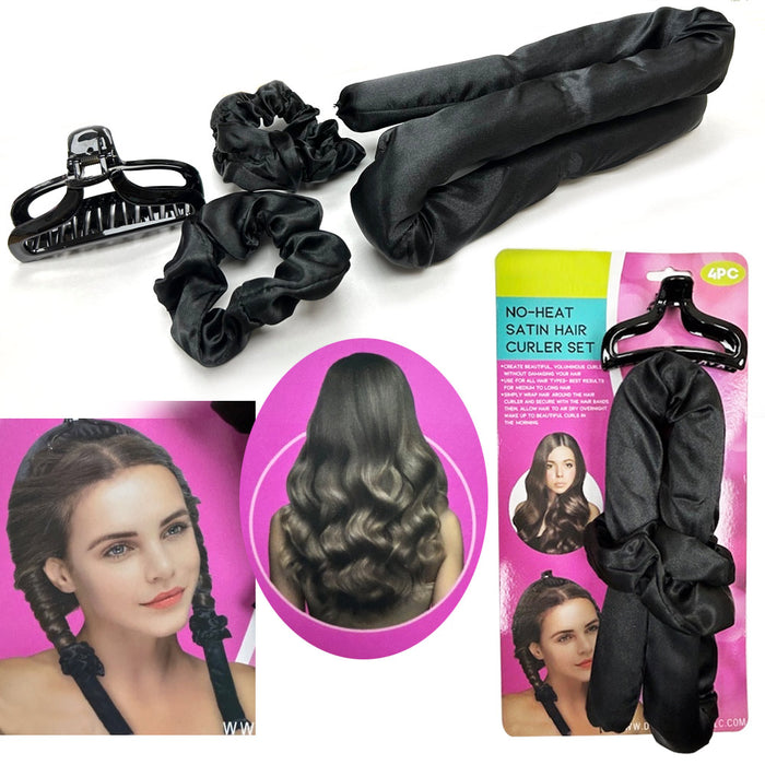 4pc Satin Heatless Curling Overnight Hair Rollers Soft Curl Curling Rod Headband