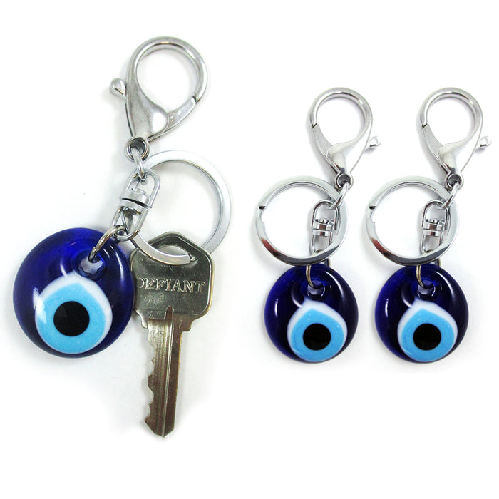 3 Pack Blue Evil Eye Keychain Glass Ring Turkish Fatima Good Luck Charm Amulet