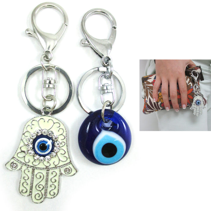 2 Hamsa Hand Charm Evil Eye Key Chain Good Lucky Nazar Kabbalah Protection Gift