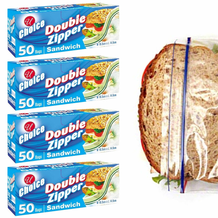 200 Ct Double Zipper Sandwich Bags Press Seal Lock Poly Baggies Food Storage