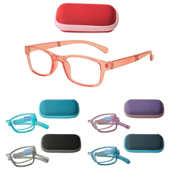 1 Pair Foldable Reading Glasses Case Holder Readers Folding Eyeglass Pouch +3.00