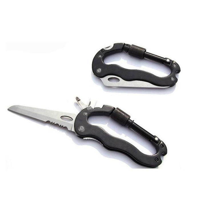 Locking Carabiner Knife Multi Tool Screw Driver Bottle Opener Climbing Hike Camp