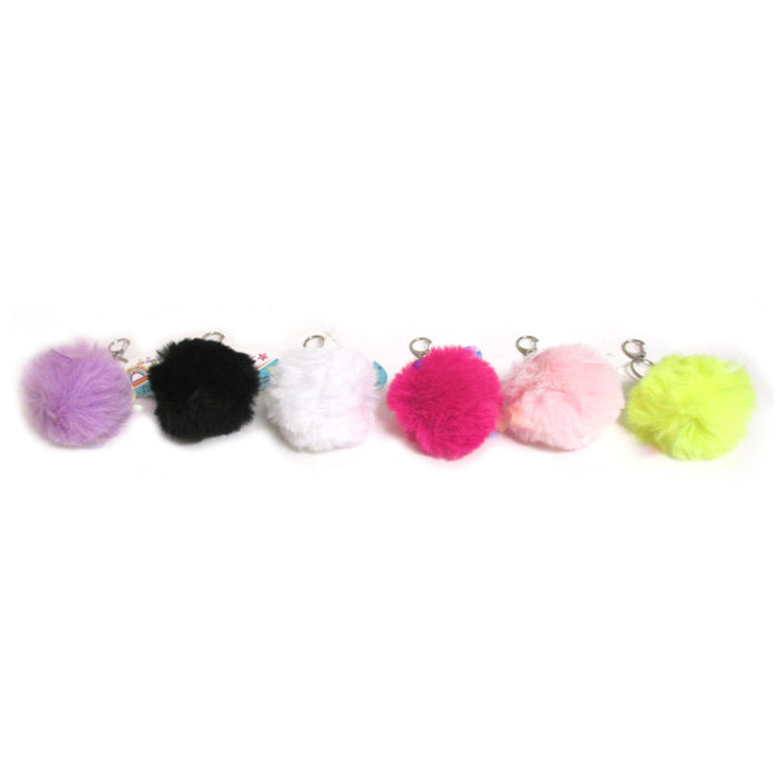 1 Fluffy Key Chain Ring Pom Pom Fur Faux Puff Balls Charm Handbag Tassel Hook !!