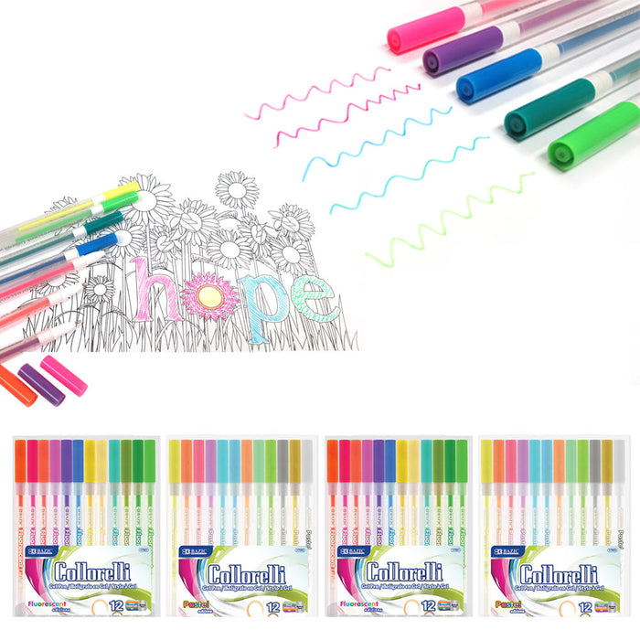 48 Pc Gel Pens Set Neon Pastel Colors Kids Adult Coloring Book Art Craft Drawing