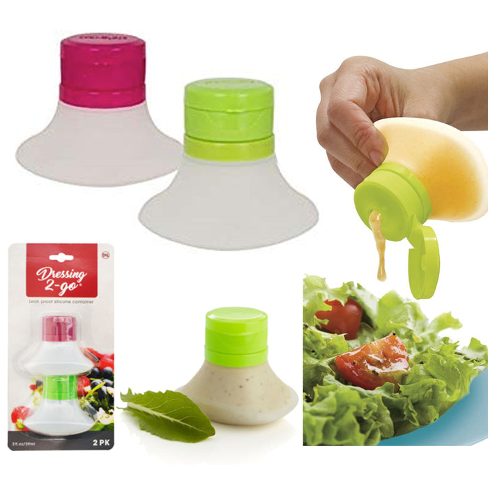 4 Pc Travel Saucer Condiment Container Salad Dressing Silicone Leak Proof Bottle