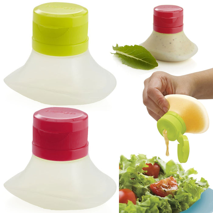 4 Pc Travel Saucer Condiment Container Salad Dressing Silicone Leak Proof Bottle