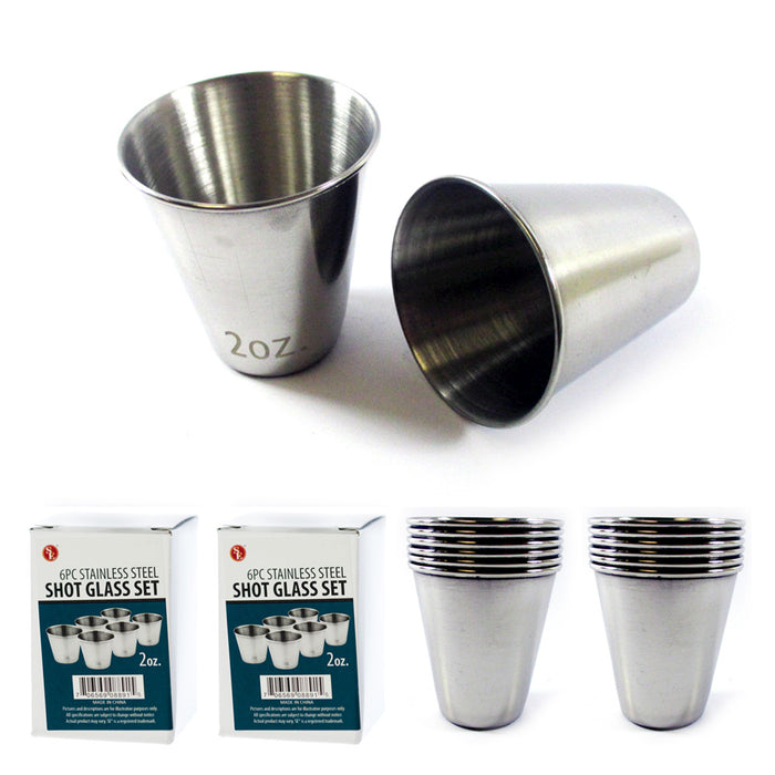 12 Pc Stainless Steel Shot Glass Set 2 Oz Cup Bar Drinking Shots Party Bartender