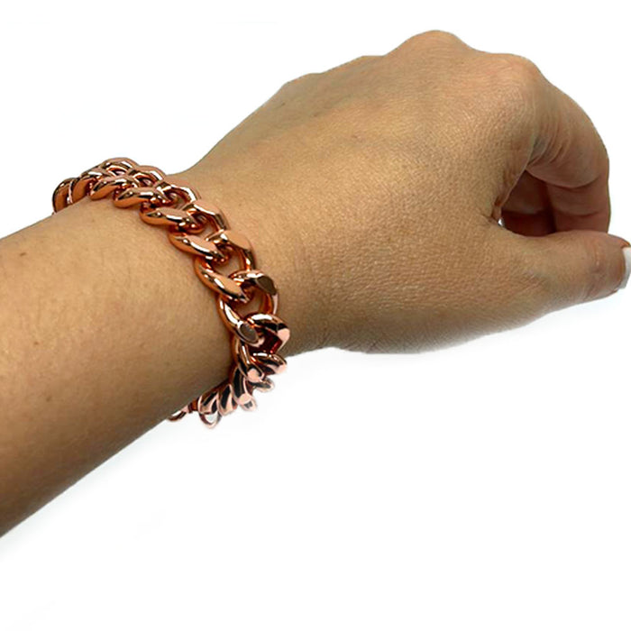 1 Pc Pure Copper Chunky Cuban Link Chain Bracelet 7.5" Solid Statement Jewelry