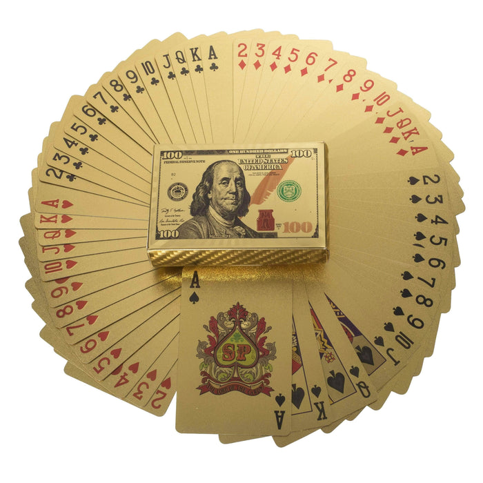 PLAYING CARDS HIGH QUALITY 24K GOLD FOIL NEWEST 100.00 BILL BENJAMIN FRANKLIN