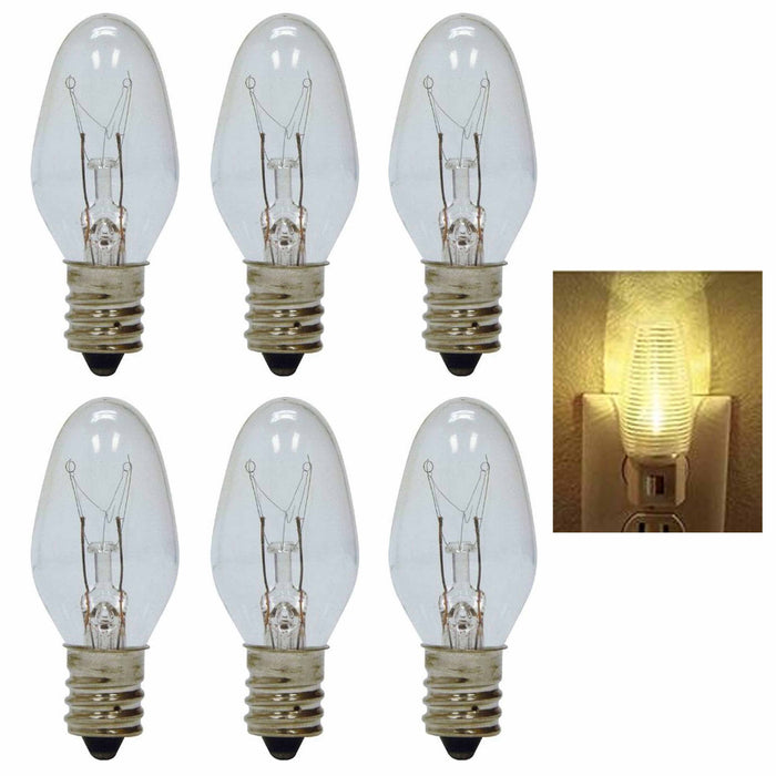 6 Clear Night Light Bulbs 4 Watt Lighting 120V Replacement Lamp Candelabra Base