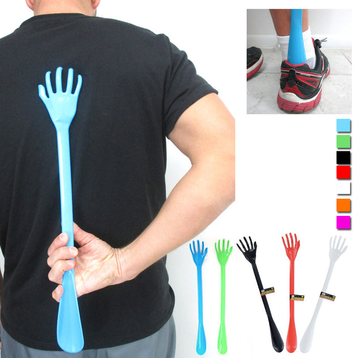 2 Shoe Horn Long Handle Backscratcher 20" Plastic Shoehorn for Senior Kid Unisex