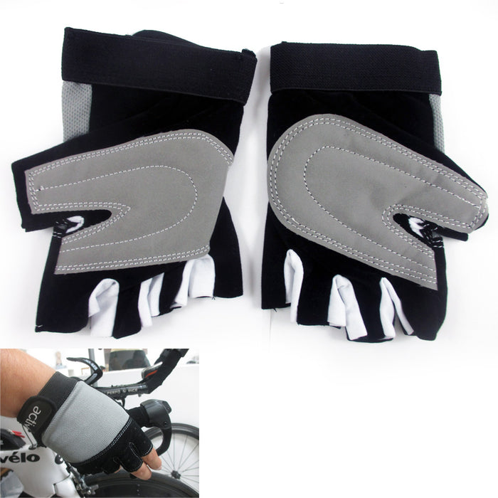 Cycling Gloves Padded Half Finger MTB Bike Sports Bicycle Strap Size S-M Black