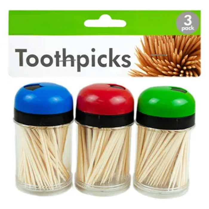 3 Pack Natural Bamboo Toothpicks Bottles Dispenser Home Party Cocktail Appetizer