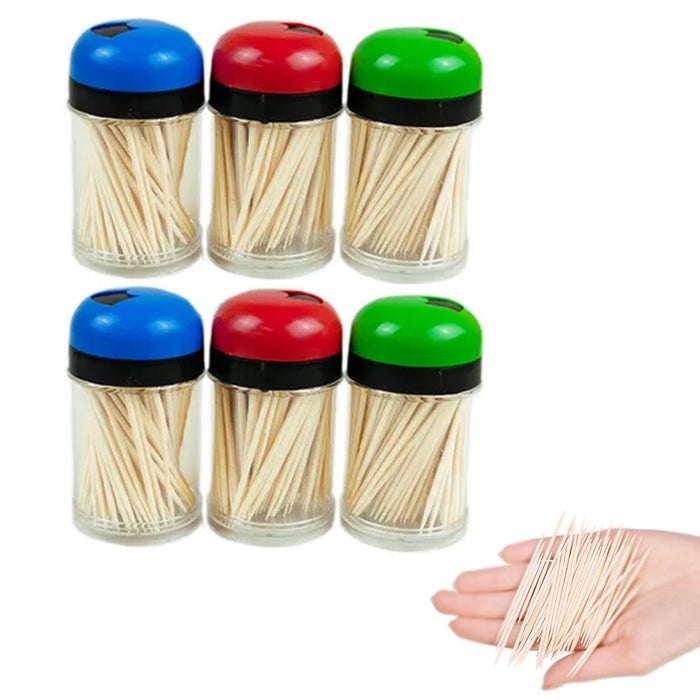 6 Pack Natural Bamboo Toothpicks Bottles Dispenser Home Party Cocktail Appetizer