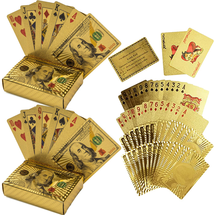 2 Decks Luxury 24K Gold Foil Poker Playing Cards Waterproof Plastic Set Gift