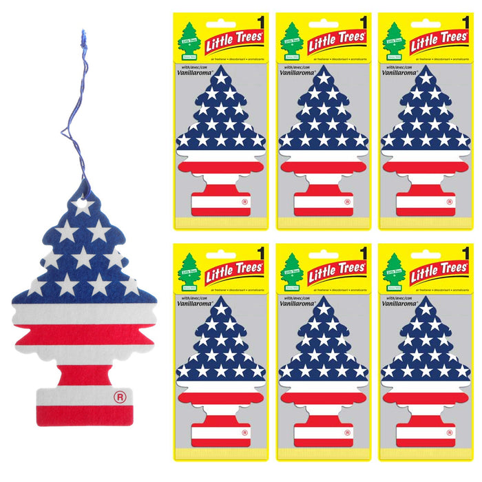 6 Little Trees Vanillaroma Scent Car Air Freshener American Flag Auto Hanging