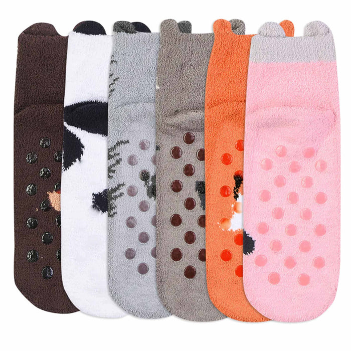 4 Pairs Women's Fuzzy Socks Winter Warm Cozy Fluffy Soft Slippers Non Slip 9-11