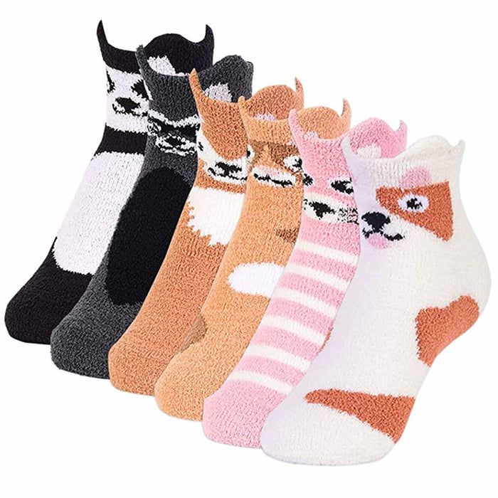 4 Pairs Women's Fuzzy Socks Winter Warm Cozy Fluffy Soft Slippers Non Slip 9-11