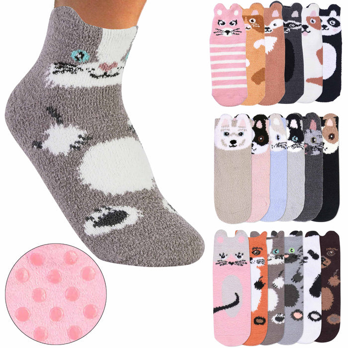 6 Pairs Women Fluffy Socks Fuzzy Slippers Warm Soft Cozy Ankle Crew Winter 9-11