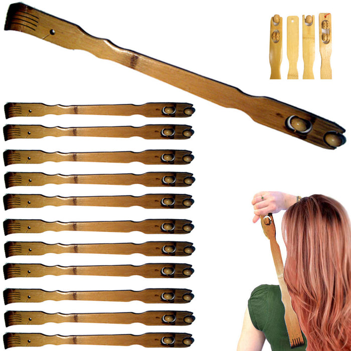 12 Bamboo Back Scratcher Long Reach Relief Wooden Itch Therapy Massage Roller