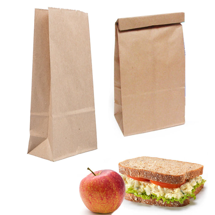 60 Pc Lunch Bag Brown Paper Bags Sandwich Container Snack Food Grocery 10.5"L