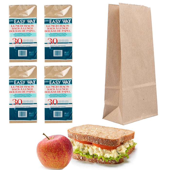 120 Pc Lunch Bag Brown Paper Bags Sandwich Container Snack Food Grocery 10.5"L