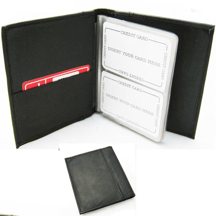 Leather Business Card Organizer Book Holder Black Compact Case Wallet Men Women