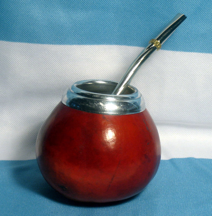 Mate Gourd Yerba Cup With Bombilla Straw Set Stainless Steel Handmade Argentina