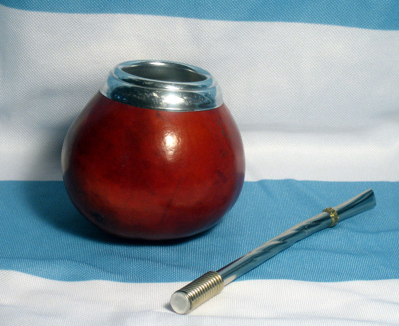 Mate Gourd Yerba Cup With Bombilla Straw Set Stainless Steel Handmade Argentina