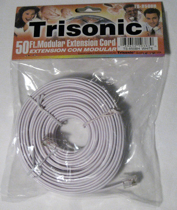 50 Feet Long Telephone Extension Cord Phone Cable Line Wire White 15MM