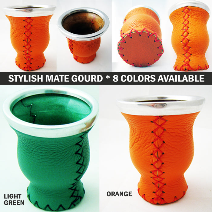 Real Leather Mate Gourd Colorful Bombilla Straw Argentina Gaucho Drink Tea 4477