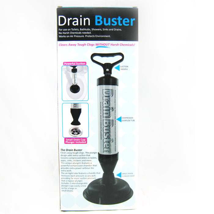 New Drain Buster Plunger two heads Clears Tough Clogs Toilet Sink Drains Sinks