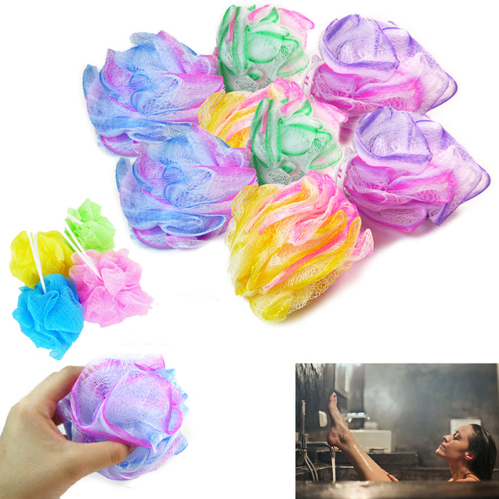 8 Bath Shower Puff Sponges Loofah Mesh Ball Exfoliating Body Brush Scrubber Wash