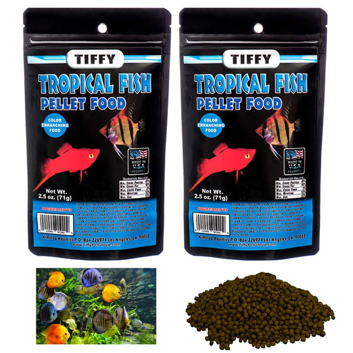 2 Packs Tropical Fish Pellet Food Complete Balanced Diet Color Enhancing 2.5oz