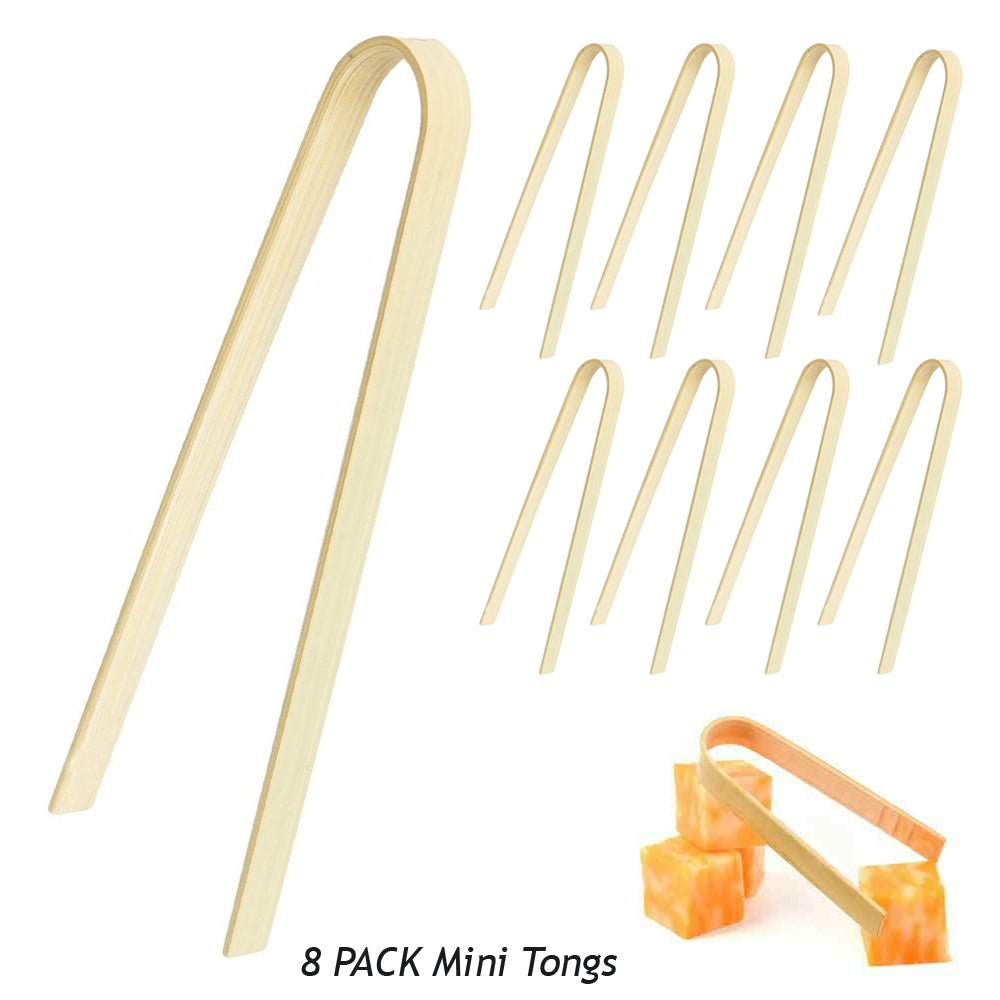 AllTopBargains 4 Set Bamboo Toast Tongs 12 Bagel Fruit Bread Bacon Straight Arm Toaster Wooden