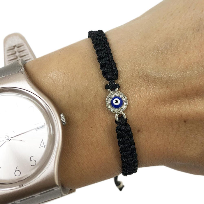 2 Evil Eye Adjustable Bracelets Good Luck Charm Kabbalah Black String Women Men