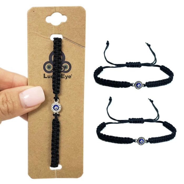 2 Evil Eye Adjustable Bracelets Good Luck Charm Kabbalah Black String Women Men