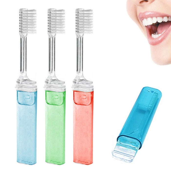 3 Pc Foldable Folding Travel Toothbrush Camping Hiking Outdoor Portable Sanitary