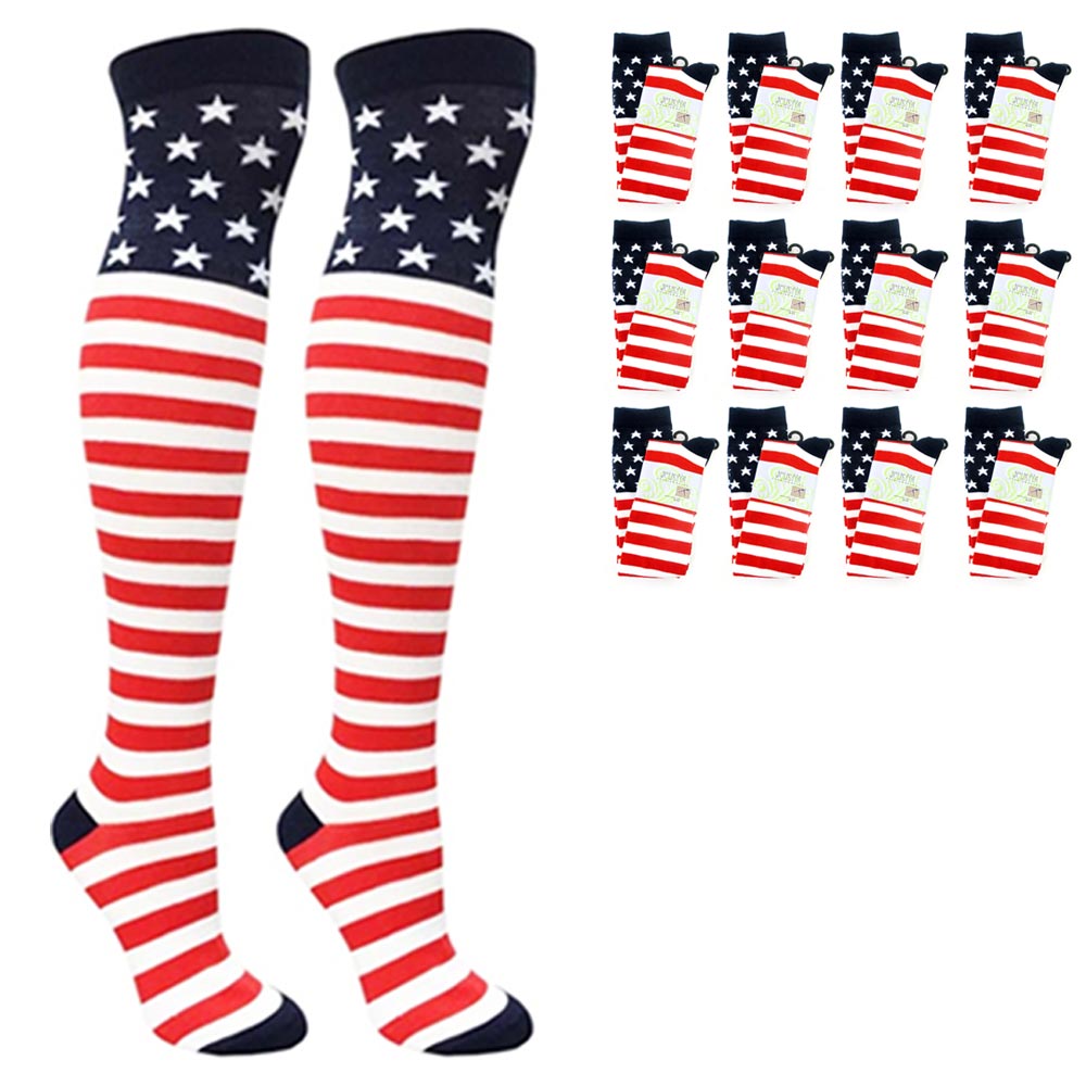 12 Pairs Over Knee American Flag Socks Tight High USA Star Strip