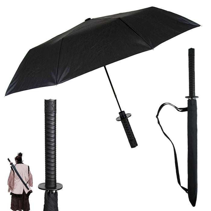 New Black Samurai Ninja Katana Umbrella Samurai Sword Handle Strap Fold Gift