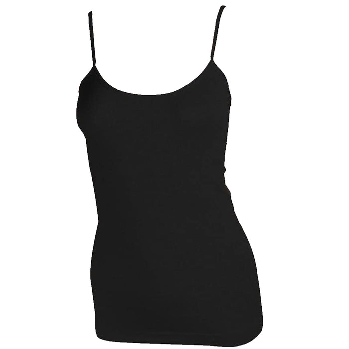 Women's Basic Stretch Camisole Tank Top Spaghetti Strap Long Plain Cami Black