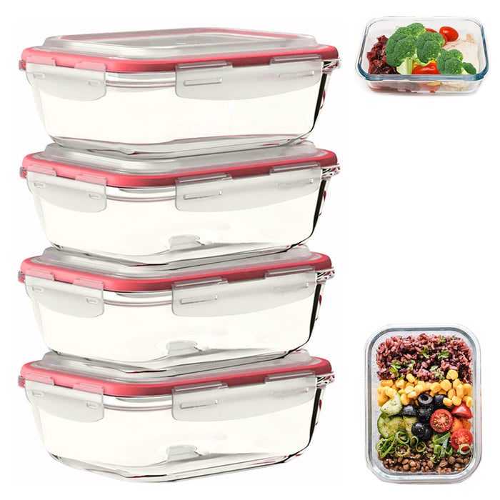 4 Rectangular Glass Food Storage Containers Leakproof Locking Lids 33oz BPA-Free