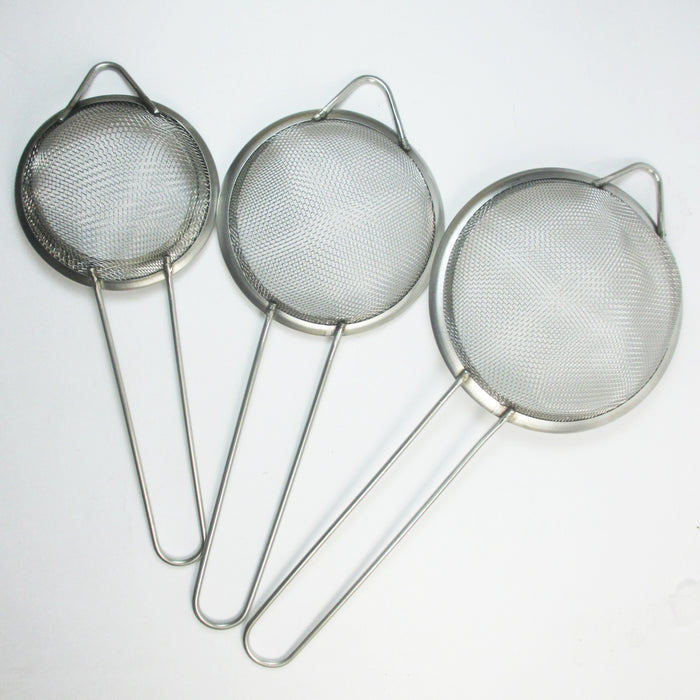 3 Pc Colander Mesh Strainer Handle Fine Sieve Flour Sifter Food Drainer Separate