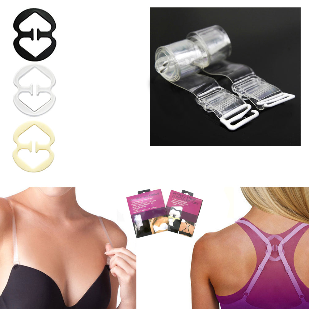 Bra Strap Clips - Racer Back - Conceal Straps - Cleavage Control (Pink,  Clear, Black, White, Beige, Purple) 