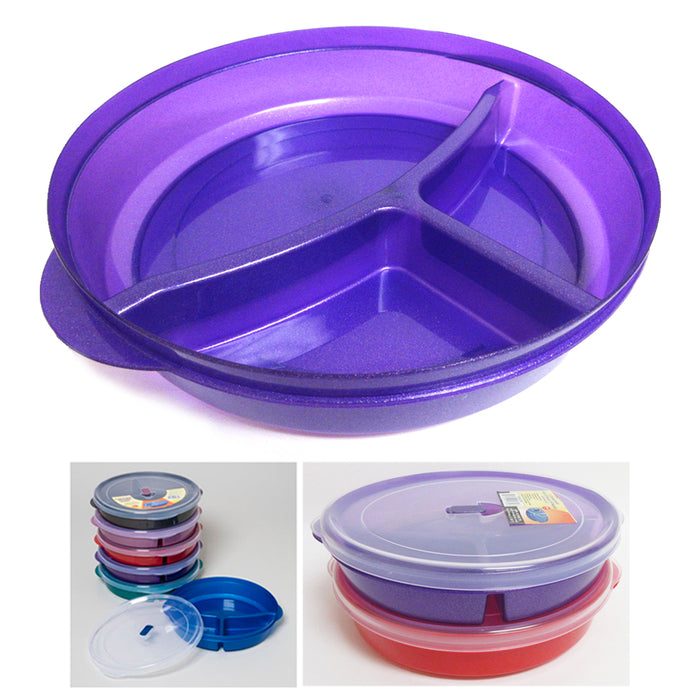 1 PC Healthy Portion Control Plate BPA Free 3-Section w Lid Dishwasher Microwave Safe