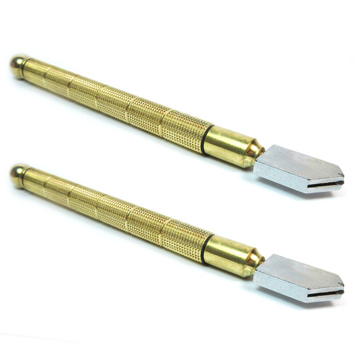 2pc Diamond Antislip Metal Handle Steel Blade Oil Feed Glass Cutter Cutting Tool, Gold