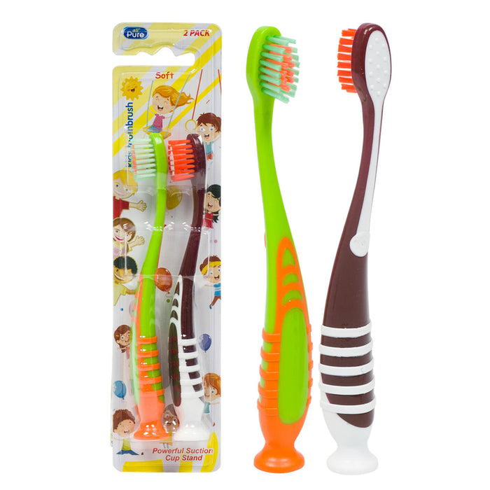 10 Pack Kids Toothbrush Extra Soft Bristles Suction Cup Holder Clean Oral Care