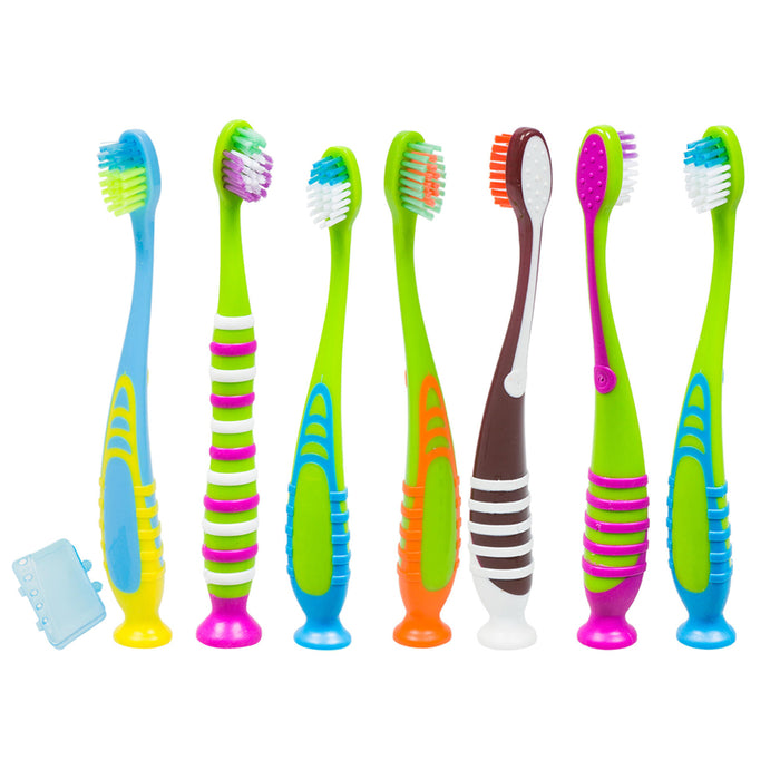 10 Pack Kids Toothbrush Extra Soft Bristles Suction Cup Holder Clean Oral Care